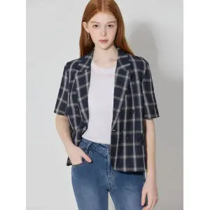 OZOC 린넨 체크 반팔 자켓 329980_이미지