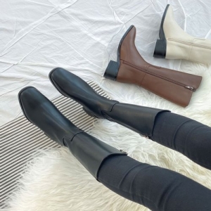 짝꿍닷컴 슈썸 사이드 지퍼 스퀘어 통굽 미들힐 미들부츠 RJ-r2409