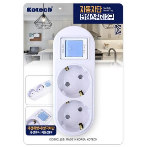 코텍 2구 16A 과부하차단 메인 스위치 자동차단 멀티탭