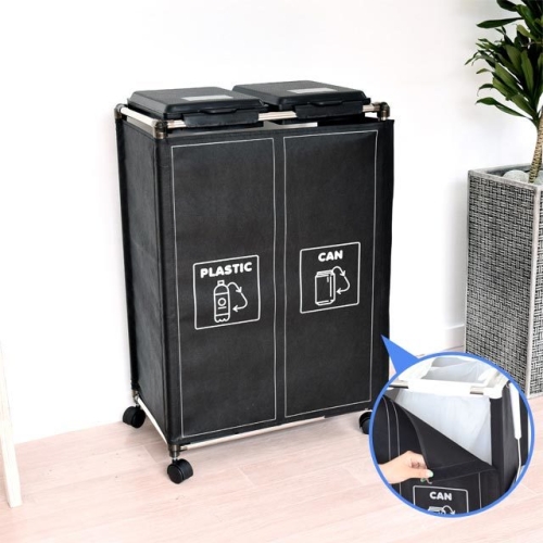 커블리 블랙 재활용 분리수거함 2단