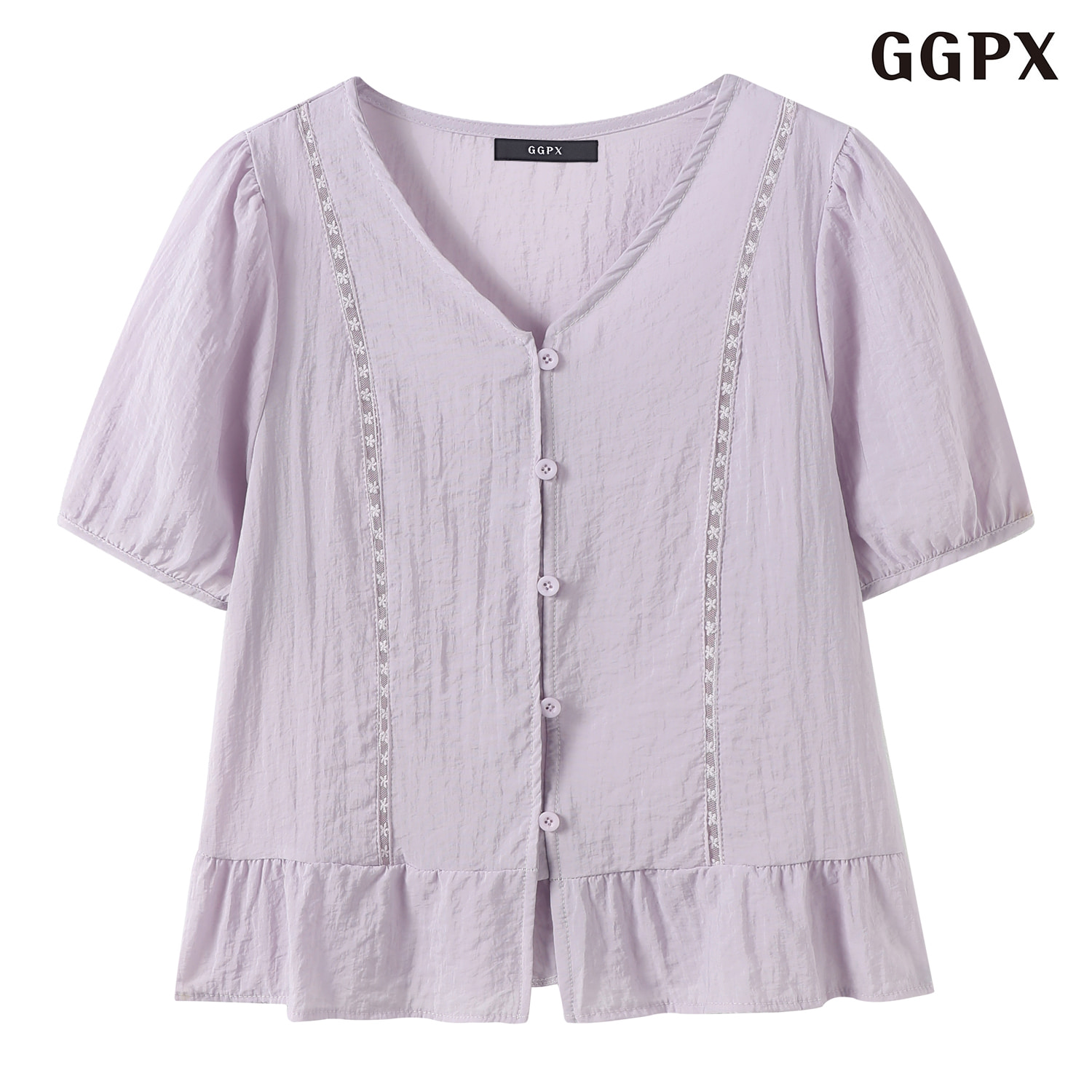 GGPX 러블리 버튼업 V넥 반팔 블라우스 GQBBA064D_이미지