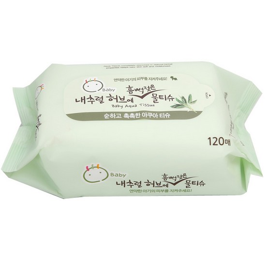 다이소 ㅤ내추럴허브 아기물티슈 리필형 120매 (1팩)_이미지