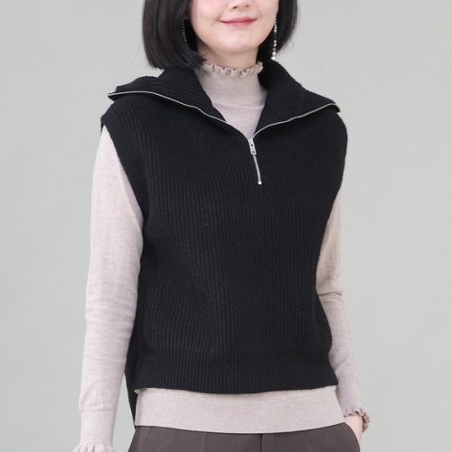 애비뉴투지 엄마옷 도톰 울혼방 세일러 카라 왕 카라 하이넥 지퍼 폴라 여성 가을 겨울 니트 조끼 V12317 FREE 베이지 FREE