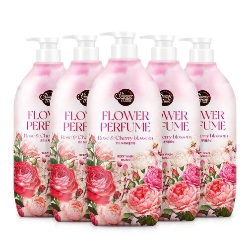 샤워메이트 핑크 플라워 퍼퓸 바디워시 로즈&체리블로섬(구) 900ml (5개)_이미지