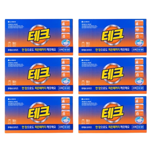 LG생활건강 테크 간편시트 후레쉬브리즈 20매 (6개)