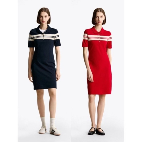 타미힐피거 여성 여성 슬림 티핑 피케 드레스 T22F1TDR072WT1