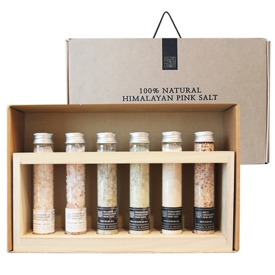 쌩스네이처 히말라야 핑크솔트 바이알 6종 우드 트레이 세트