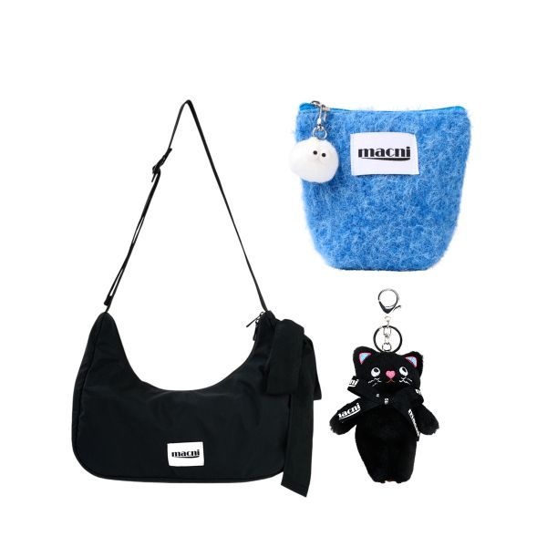 아페쎄 MACNI SET RIBBON CRESCENT BAG POODLE POUCH KEYRING SET C245UBCB02BK0..