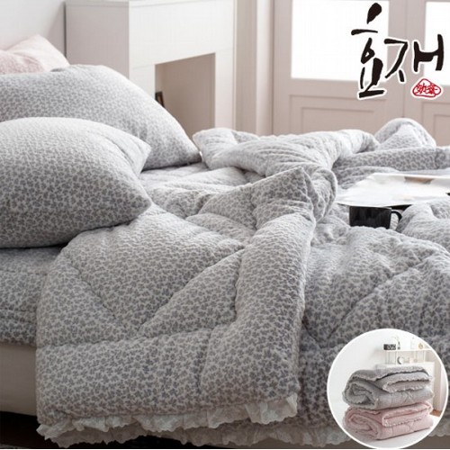 리빙앤홈 효재 볼로스 롱파일 극세사 옥수수솜 차렵이불 베개세트 (퀸 Q)