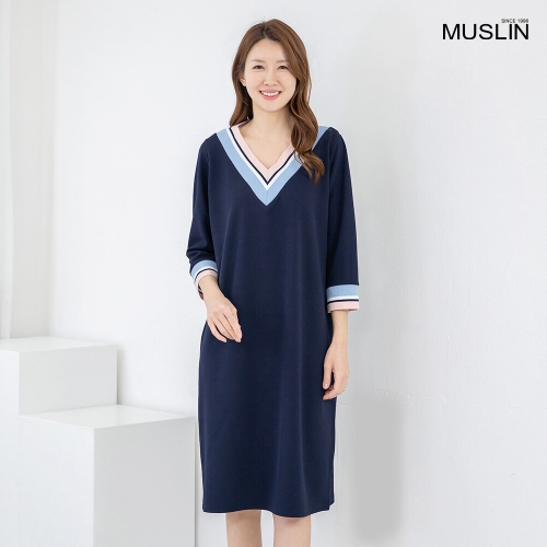 엄마옷 브이넥 캐주얼 7부 원피스 OP602095 중년여성/50대/60대/70대/빅사이즈/할머니옷