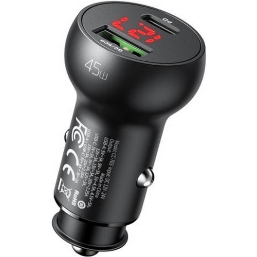 45W 듀얼 C타입+USB-A타입 디스플레이 차량용 고속 충전기 CC-703