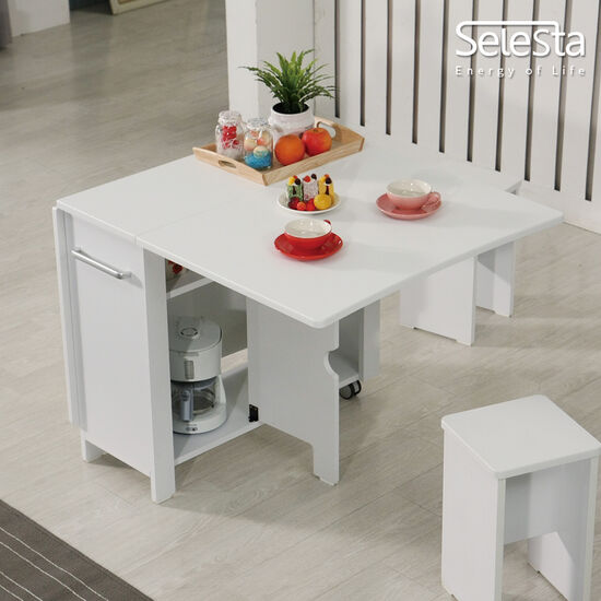 셀레스타 라이프 멤브레인 접이식 확장 식탁 (스툴2개)_이미지