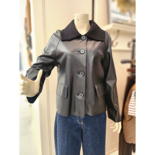 BCBG 26/S/M 니트 카라 가죽 점퍼 B6S2Y897_이미지