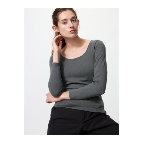 유니클로 극난 히트 테크 코튼 U 넥 T / 8 분 소매 15888257