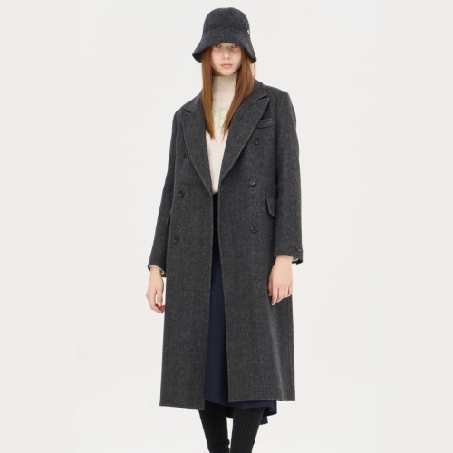 SISLEY 여성 메리 헤링본 테일러드 더블 롱 코트 SACTC7561