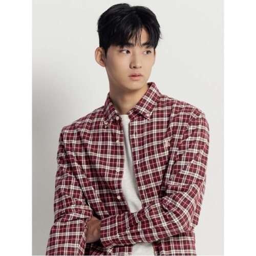 빈폴 남성 브러쉬드 트윌 스몰 체크 셔츠 레드_BC5X64C216