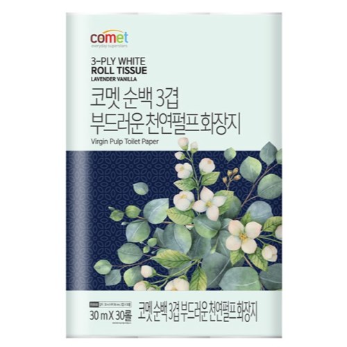 코멧 순백 3겹 부드러운 천연펄프 화장지 30m (30롤) (6팩)_이미지