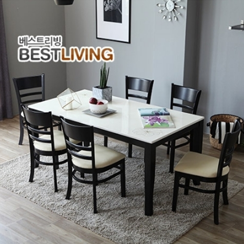 베스트리빙 데미안 웬지 캘빈 대리석 식탁 1600 (의자6개)_이미지