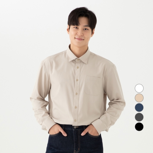 캐럿 남성용 구김 없는 링클프리 베이직 긴팔 셔츠 2XL 차콜 그레이_이미지