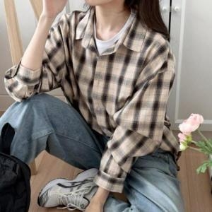 셀러허브 라일리여성의류 Rly 여자 오버핏 빅사이즈 데일리 긴팔 체크 남방 셔 S42570437
