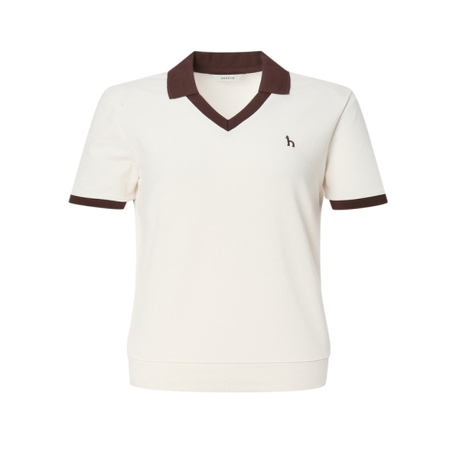 LF 헤지스레이디스 여성 HSTS5B903IV 브이넥 카라배색 반팔 피케 티셔츠 아이보리