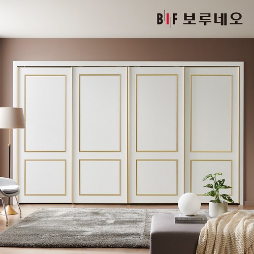 BIF보루네오 루비 웨인스코팅 슬라이딩 붙박이장 (390cm)_이미지