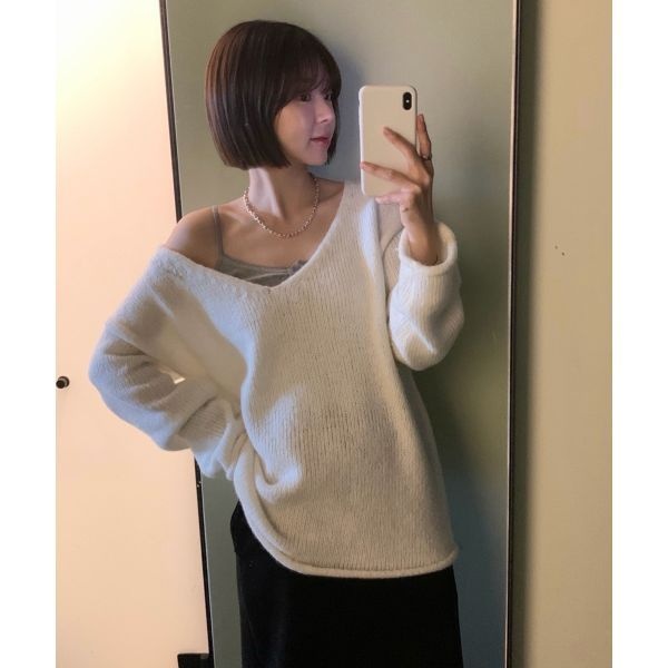 썸웨어버터 SOMEWHEREBUTTER Riss Wool Deep V-Neck Knit Ivory S5HKN02IVF 391861_이미지