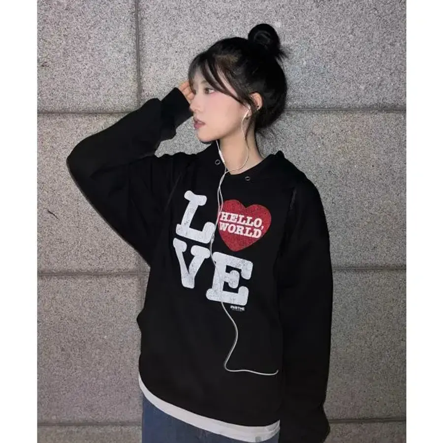 밈더워드로브 후드티 헬로 월드 LOVE 후드티_블랙 101774
