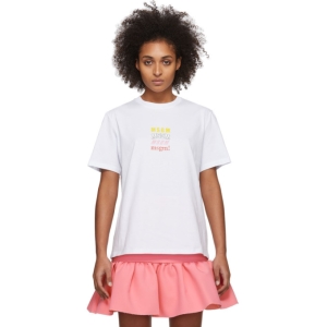  MSGM White Rainbow All Logos T-Shirt