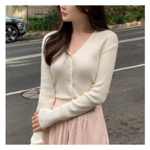 예쎄 파스텔 V넥 슬림 골지 니트 가디건 S5SCD414A_이미지