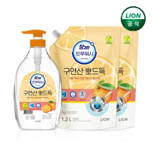 참그린 트루워시 구연산 뽀드득 오렌지향 1kg (965ml) + 리필 1.2L (본품1개+리필2개)_이미지