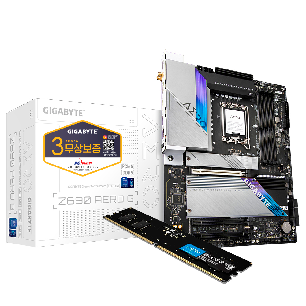 GIGABYTE Z690 AERO G + Crucial DDR5-4800 CL40 16GB �Ǿ���Ʈ
