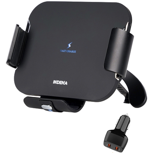 인데나 폴드 15W 가로세로 와이드뷰 차량용 고속 무선충전거치대 IND-WLC4000 + 퀄컴 QC3.0 2구 충전기 C191