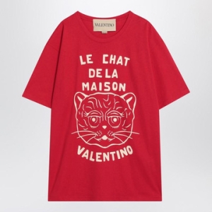 발렌티노 레드 티셔츠 WITH 르 CHAT 드 라 MAISON 프린트 B0051846454