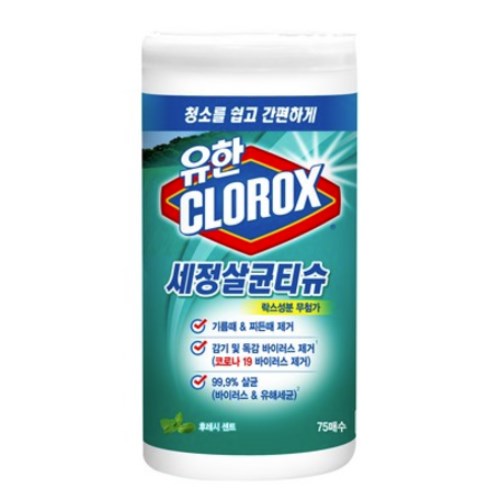 유한크로락스 세정살균티슈 후레시 센트 캡형 75매 (1팩)