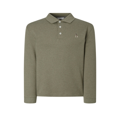 아이코닉 SOFT COTTON 카키멜란지 인터록 긴팔 폴로 셔츠 HZTS5F302K2