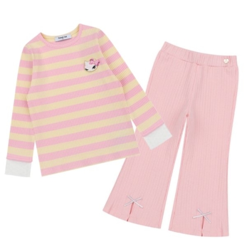 프렌치캣 Q61DDT290P150 U 핑크 스트라이프 티셔츠 바지 세트