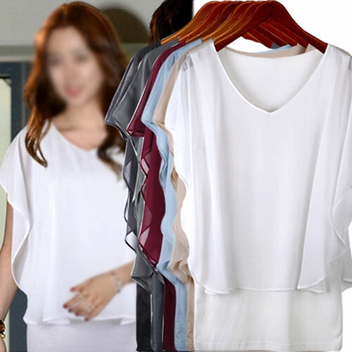 하얀비 WR2136망토형 쉬폰 날개 블라우스 민소매티셔츠_이미지