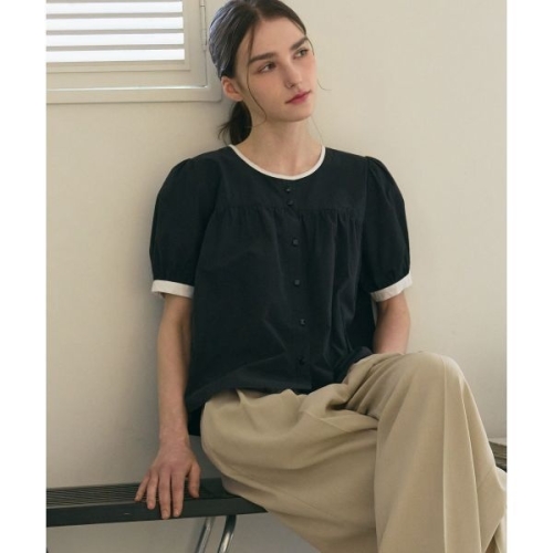 드로우핏 DRAW FIT DRAWFIT WOMEN 셔링 퍼프 반팔 블라우스 BLACK DFWMSH4201BK 550086