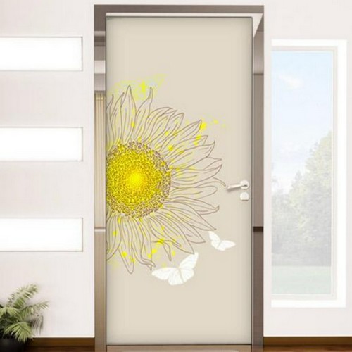 꾸밈 현관문시트지 해바라기와 나비 일러스트 pb689 (100cm x 210cm)_이미지