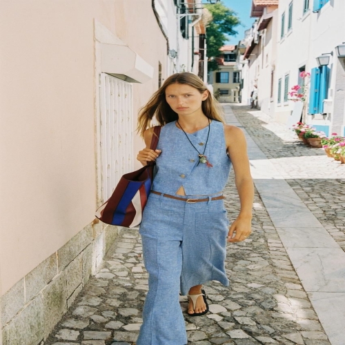 크로스 리넨 베스트 라이트 블루 172398