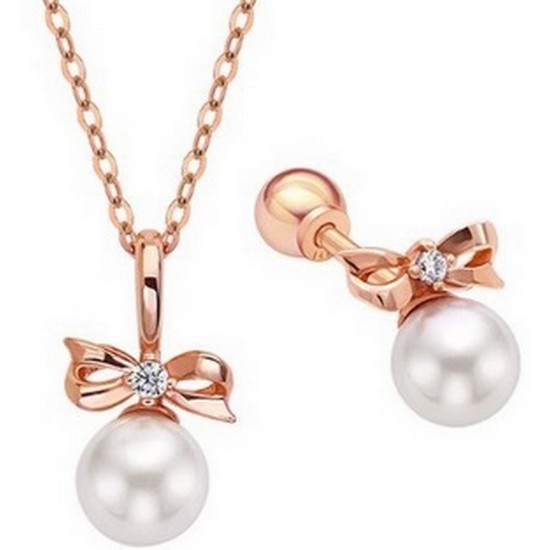 골드팡 14K 리본진주 목걸이 피어싱 세트