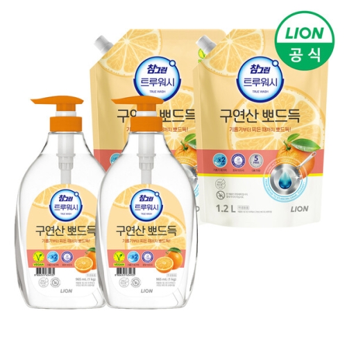 참그린 트루워시 구연산 뽀드득 오렌지향 1kg (965ml) + 리필 1.2L (본품2개+리필2개)_이미지