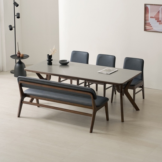 라로퍼니처 리버트 포세린 통세라믹 낮은 식탁 1900 (의자3개+벤치1개)_이미지