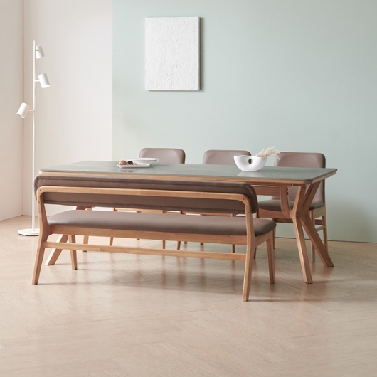 라로퍼니처 리버트 포세린 통세라믹 낮은 식탁 1900 (의자3개+벤치1개)_이미지