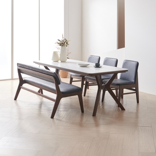 라로퍼니처 리버트 포세린 통세라믹 낮은 식탁 1900 (의자3개+벤치1개)_이미지