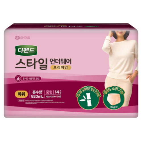 유한킴벌리 디펜드 스타일 언더웨어 프리미엄 파워 여성용 중형 14개 (5팩(70개))