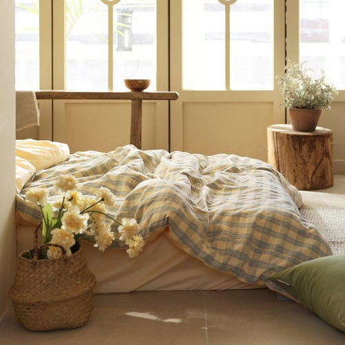 휴디자인 벨라이프 워싱 옐로체크 이불커버이미지입니다. 누르면 해당 게시물로 새창이동합니다.