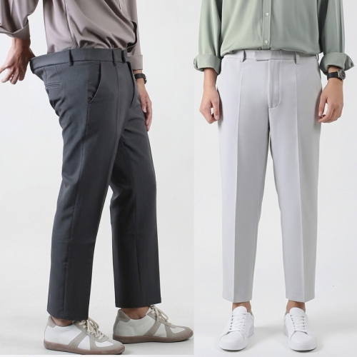 프랭키뉴욕 남자 9부 슬랙스 뒷밴딩 고밀도 스판 빅사이즈 정장바지 아이보리 블랙 하객룩 출근룩_AR4911A