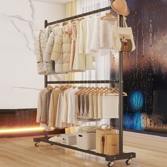 워나던 철제 스탠드 이동식 2단 행거_이미지